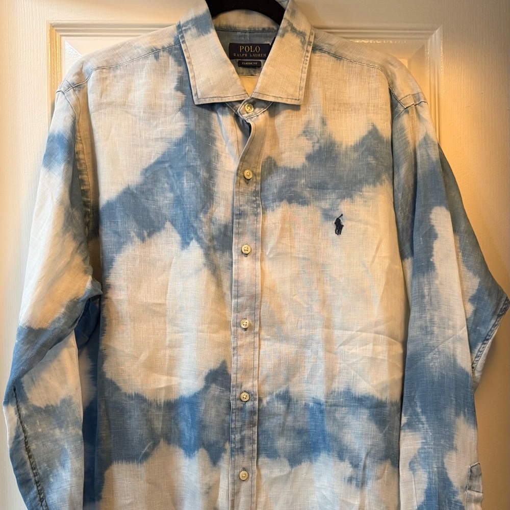 POLO Ralph Lauren Men’s Classic Fit Tie Dye Linen Shirt-Large